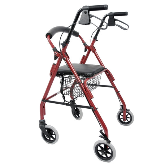 4-Wheel Walker with Seat, Shopping Basket & Handle Brake