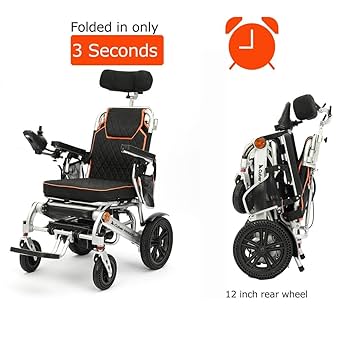 Electric Wheelchair with Aluminum Alloy Frame, Dual 250W Motors & Reclining Seat