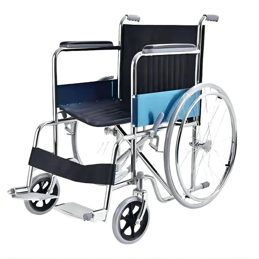 Standard Wheelchair – Durable Chromed Steel Frame with Fixed Armrests and Footrests