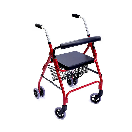 4-Wheel Walker with Seat, Shopping Basket & Handle Brake